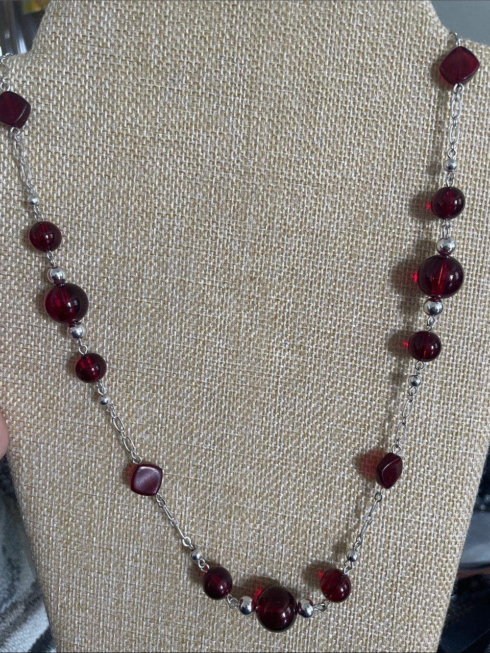 Elegant Women’s Long Beaded Necklace - Deep Wine Red